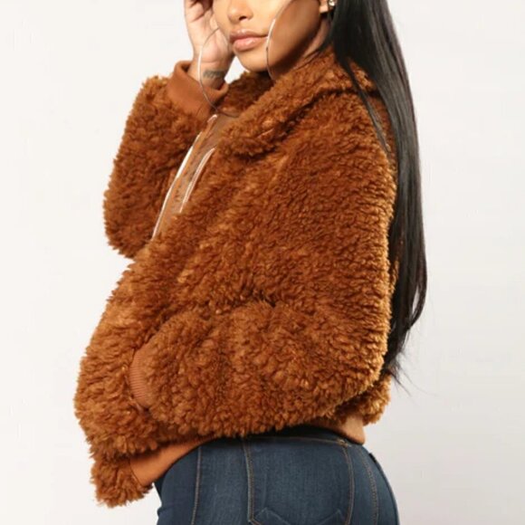 Cuddle up Faux Fur Zipper Jacket - Brown - Picture 4 of 6